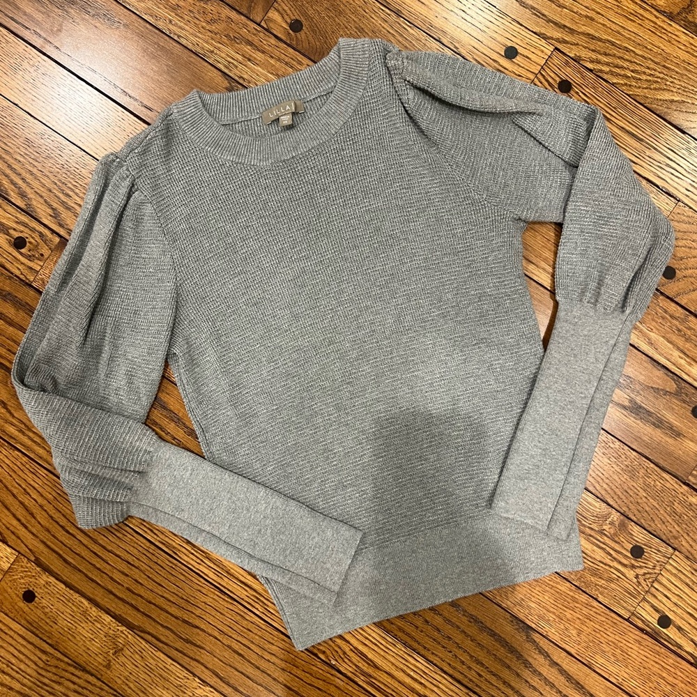 Lilla P Gray Sweater with Puff Sleeves. Size XS